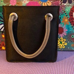 Enzo Angiolino Elegant Black Handbag with silver chain handles.